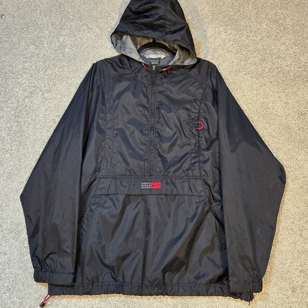 Vintage Nike Jacket Mens XL Black Red Windbreaker vented front kangaroo pocket